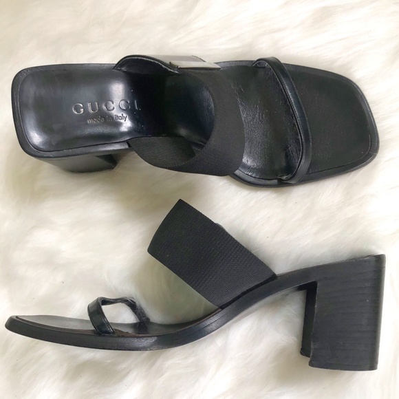 Gucci Black Leather Mules with Block Heel - Picture 1 of 12